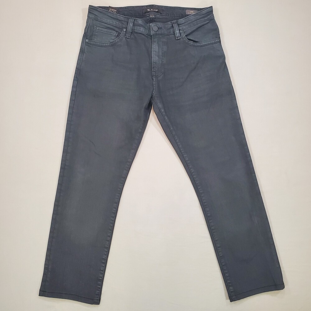 34 Heritage Jeans Mens 33x28 Gunmetal COOL Slim Tapered Stretch Wax Coated Denim